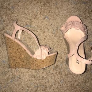 JusfFab pink flower detail wedges